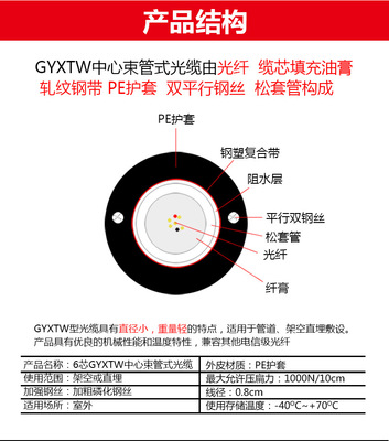 全新批发 GYXTW-6B1中心管式轻铠装单模光缆（6芯/8.0线径）——户外光纤布线的优选方案